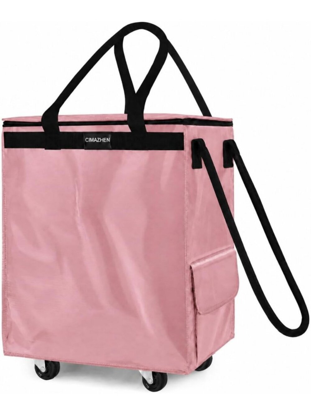 Rolling Grocery Cart on Wheels, Reusable Shopping Tote with 3 Easy-Grip Handles